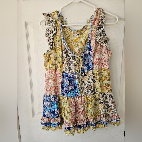 Floral Patchwork Ruffle Top - Picture 1 of 4